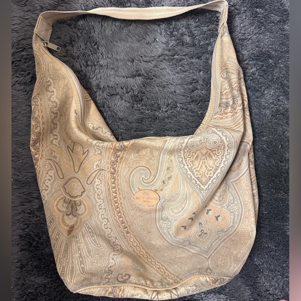 Etro Beige Textured Fabric hobo bag